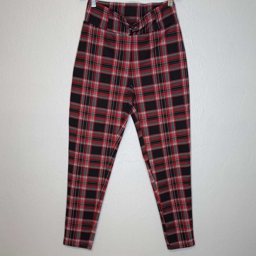 Derek Heart Red Plaid High Waisted Skinny Pants Tartan Grunge Women's Size M